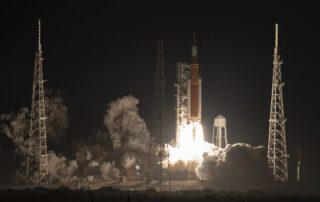 NASA’s Space Launch System rocket carrying the Orion spacecraft launches from the Kennedy Space Center on the Artemis I flight test